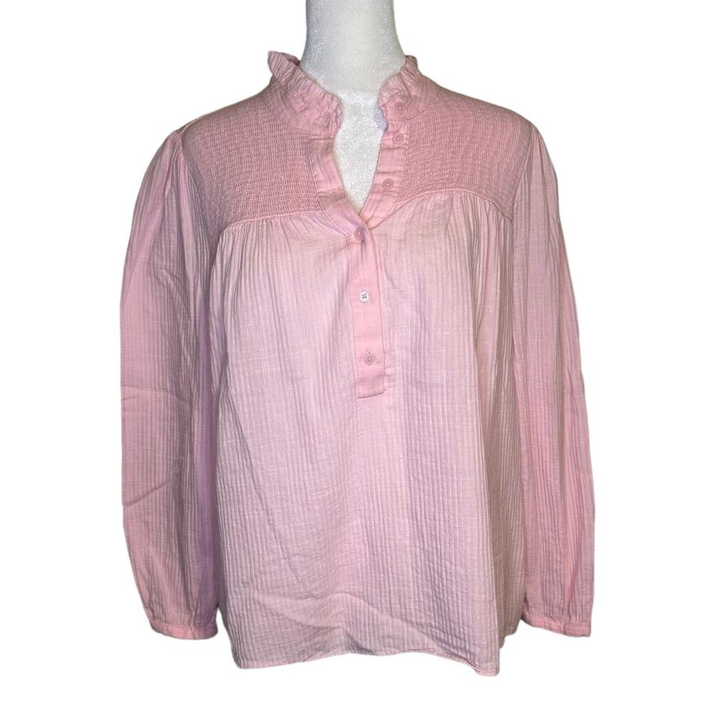 J Crew light pink half-button down long sleeve blouse top size S